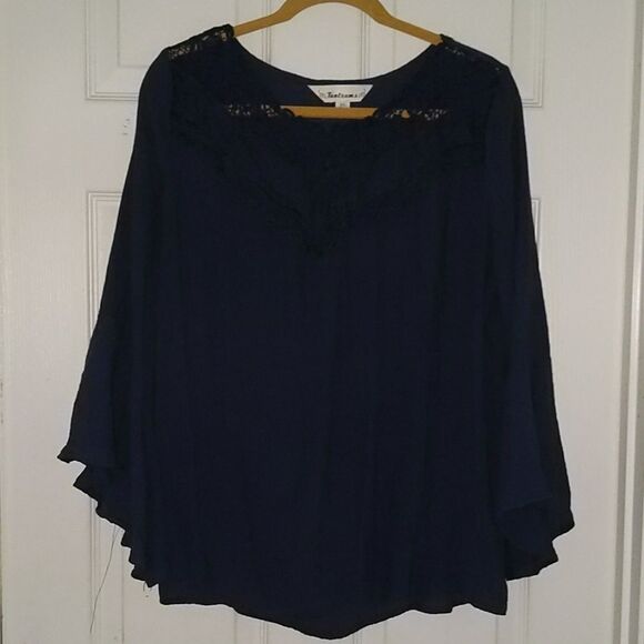 Tantrums navy Belle sleeve top Sz XXL - Picture 1 of 5